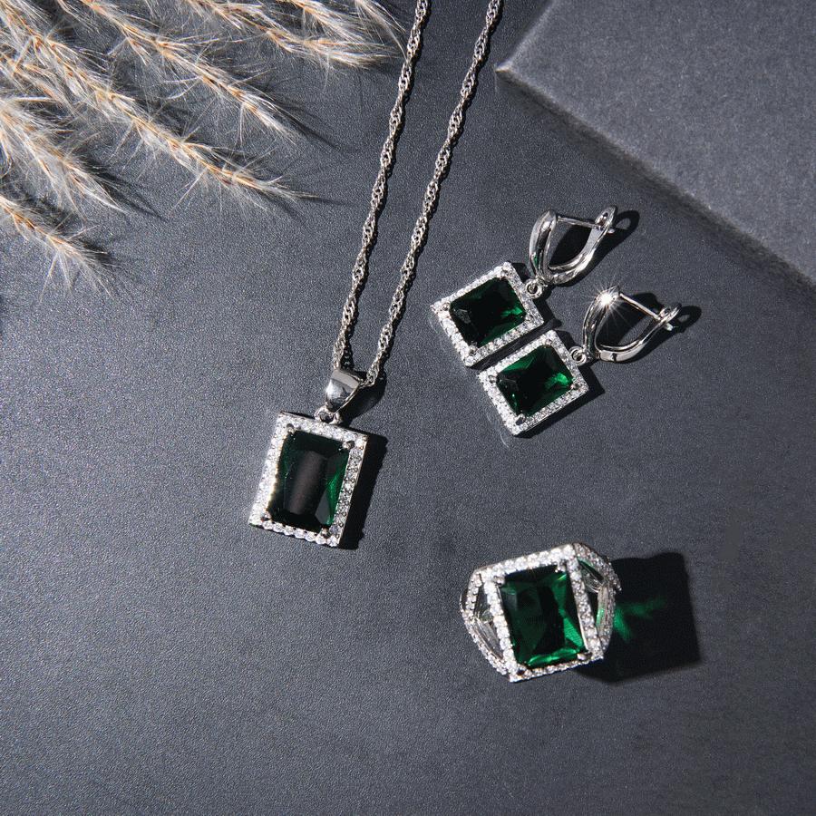 Klasyczny damski zestaw biżuterii z kwadratową cyrkonią sześcienną, z pierścionkiem, kolczykami, zawieszką, zestaw naszyjnika, ślubny dla panny młodej i druhen, prezent ślubny