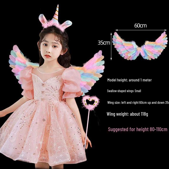 Colorful Angel Feather Wings Costume for Adults and Kids - Perfect for Halloween, Christmas, and Children's Day.
