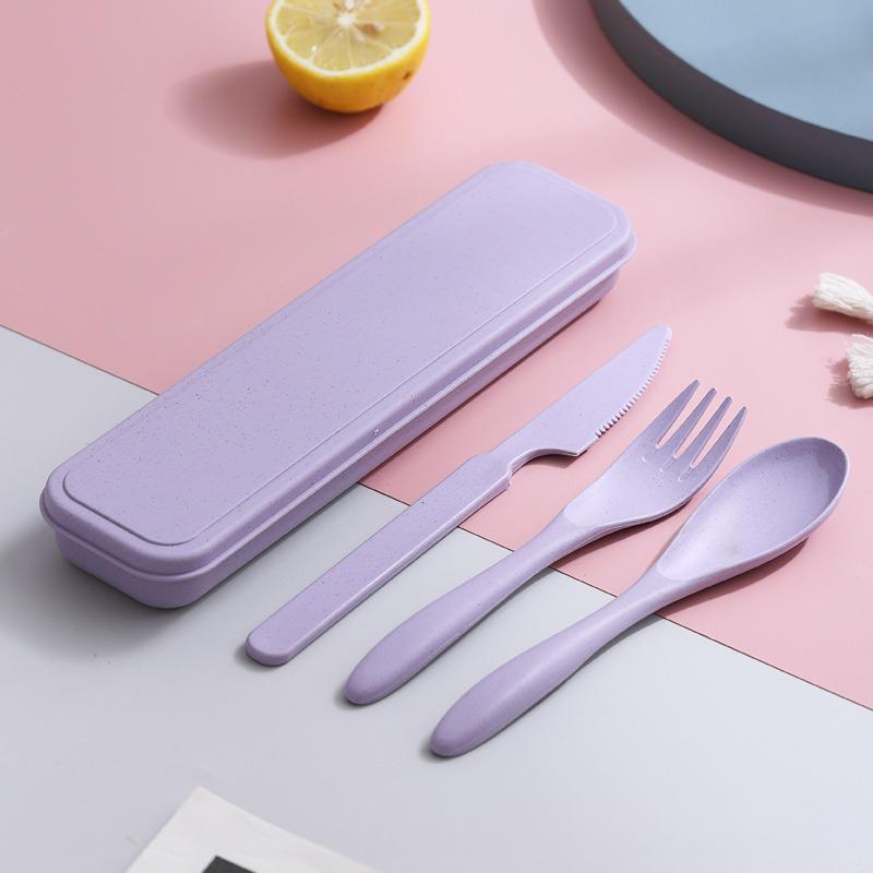 3In1 Wheat Straw Dinnerware Set Portable Reusable Cutlery Sets Knife Fork Spoon Chopsticks Travel Utensil Box Camping Tableware