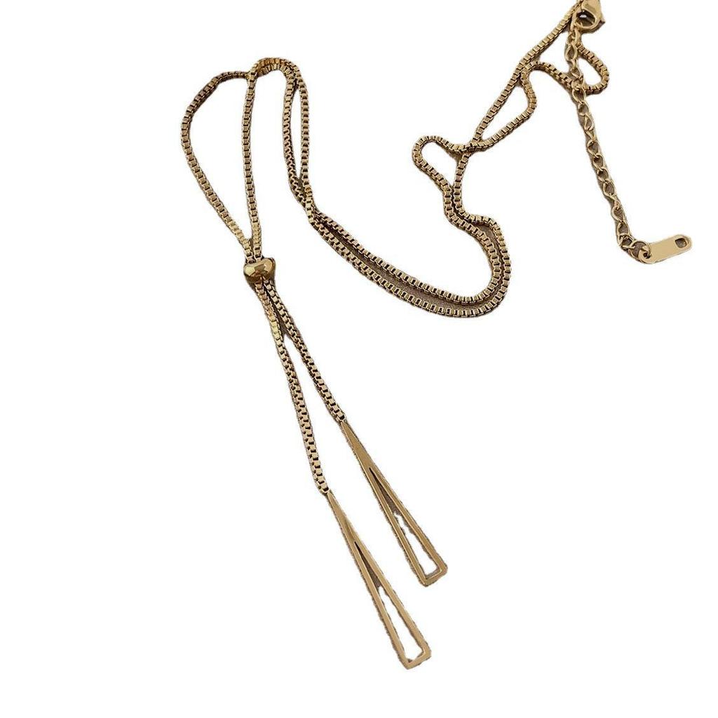 Geometric Triangle Necklace with Long Tassel - Light Luxury Autumn/Winter Sweater Accessory for Women