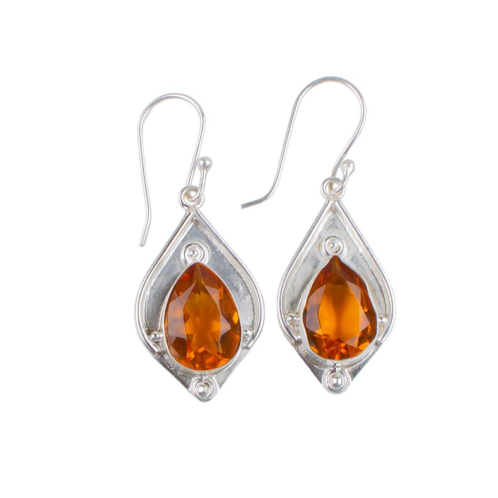 Citrine Gemstone 925 Stamped Silver Jewelry Handmade Earrings 1.90" Gift For Mom EE-35-1
