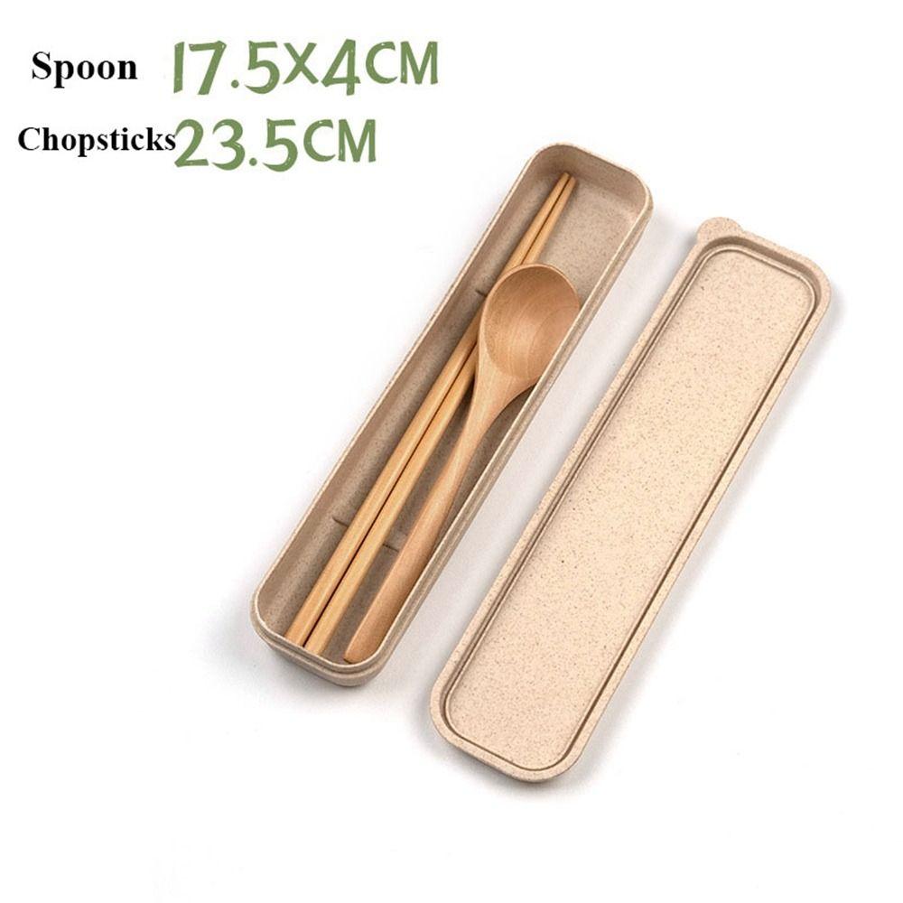with Box Wooden Fork Chopsticks Natural Rice Soups Spoon Dinnerware Cutlery  Kitchen Accessories