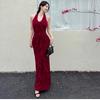 Elegant Red Halter Neck Backless Summer Dress for Women