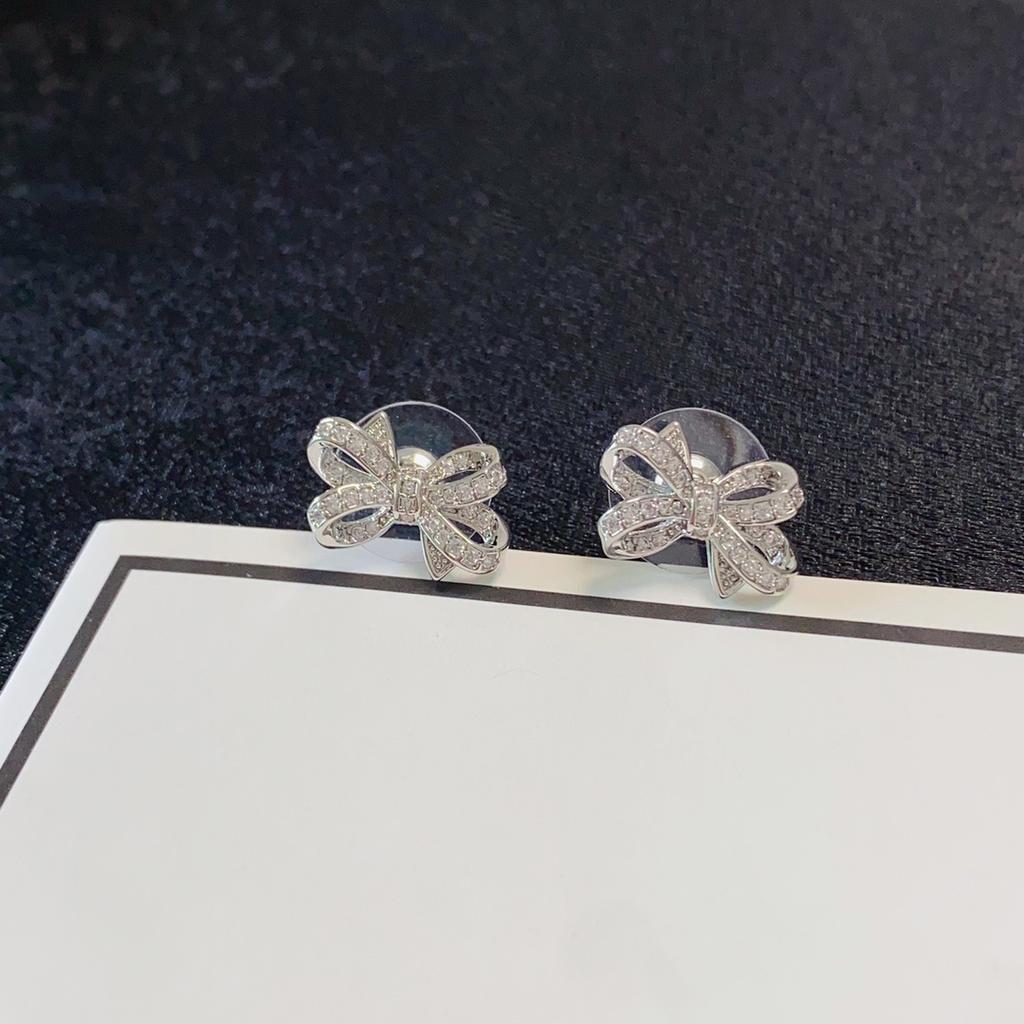 Bow Shaped Earrings with Diamond Inlay and Silver Plating, Personalized and Fashionable Earrings, 1:1 Quality