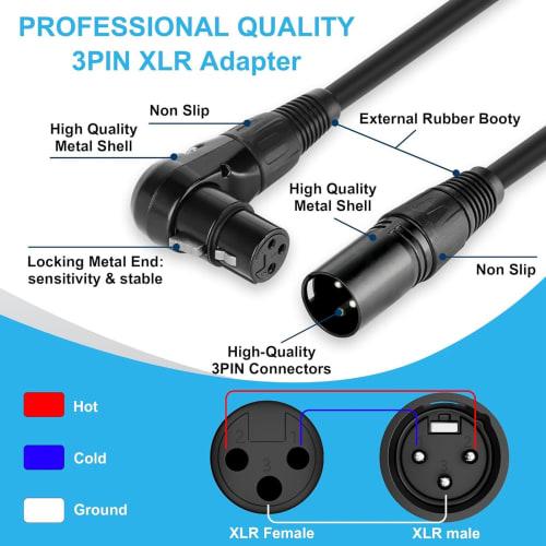 Right-Angle XLR to Straight XLR Cable, Wide Compatibility, Stable Connection, XLR Adapter Cable for Recording Rooms (1.8m/5.9ft)