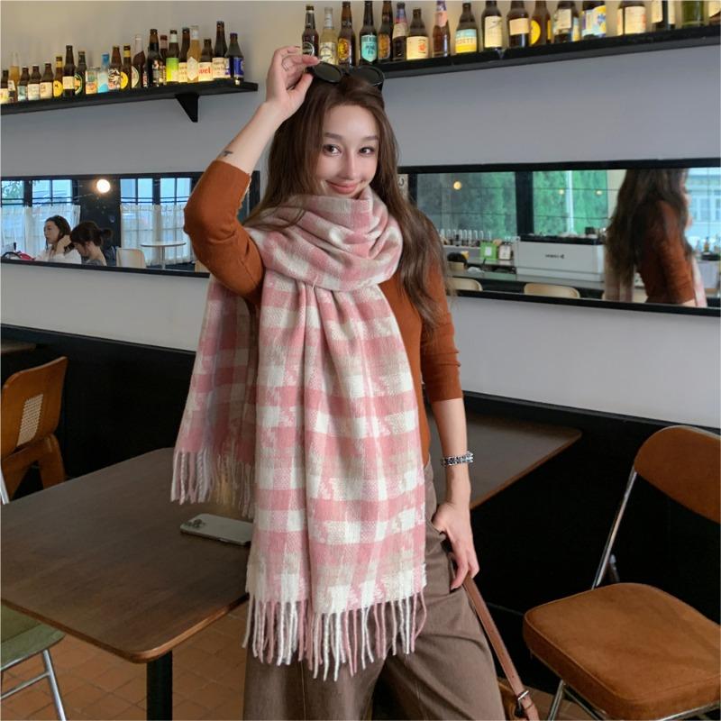 Scarf women's winter versatile temperament thousand bird grid scarf high sense imitation cashmere student warm shawl dual-purpose