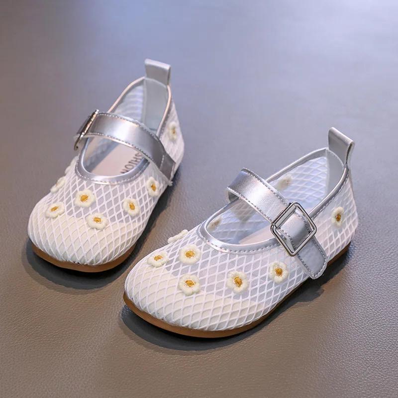 

Fashion Mesh Silvery Ballet Shoes Girl Summer New Flat Hollow Mesh Hollow Sandals Breathable Single Shoe Fishnet Shoes Children Sandals 26 серебряный