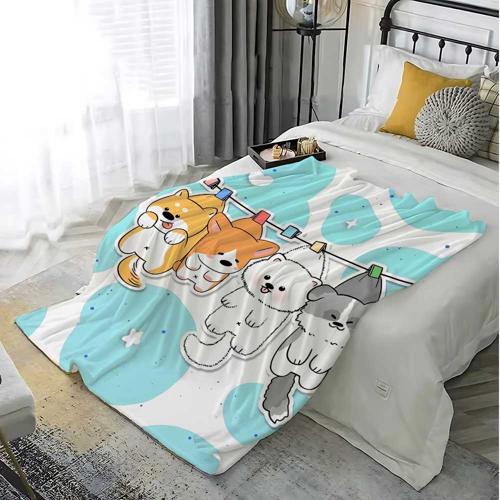 Shaggy Throw Blanket Sofa Winter Kawaii Puppy Cartoon Home Fluffy Soft Blankets for Bed Bedroom Decoration Bedspread the Warm