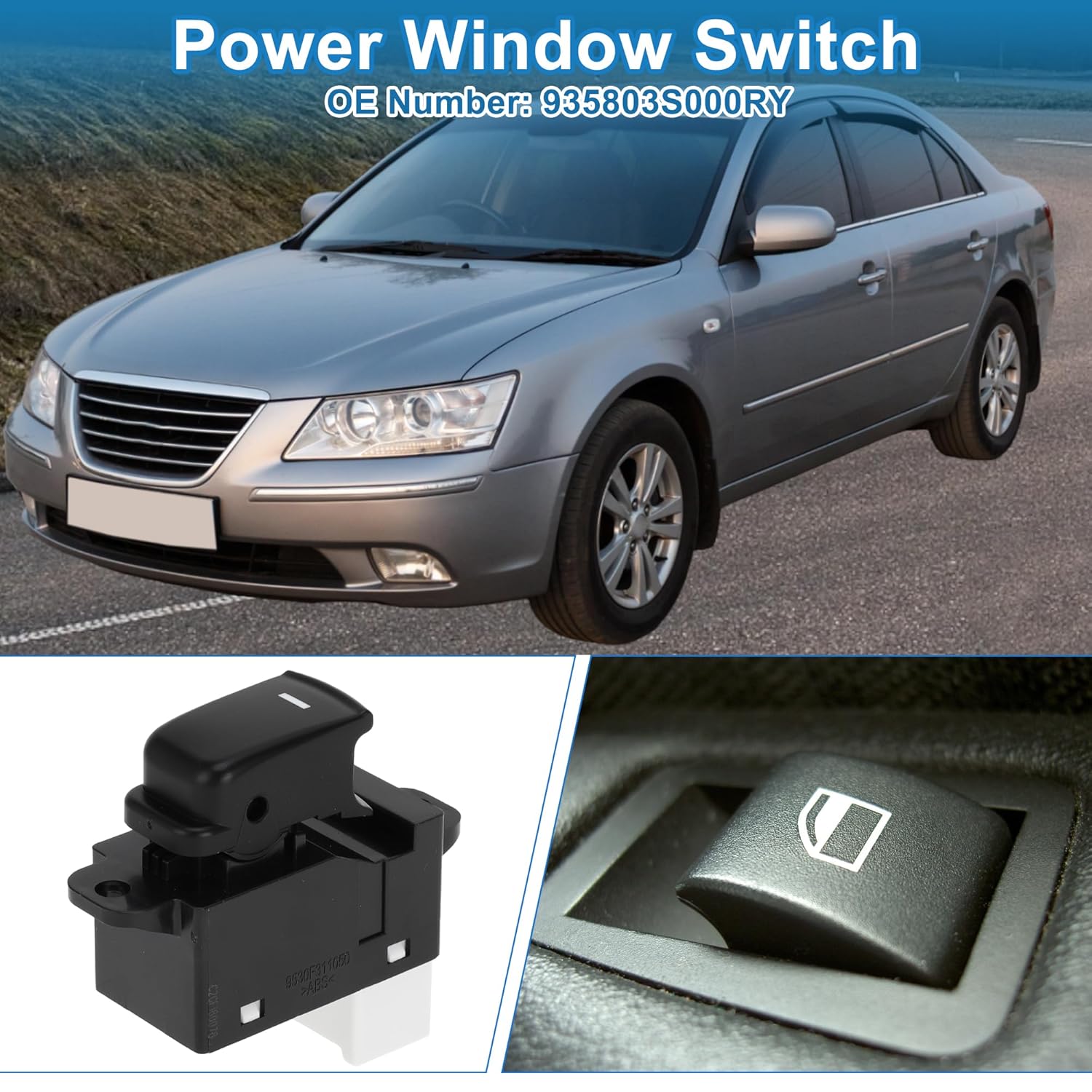 Power Window Switch No.935803S000RY Passenger Side Window Control Switch for Hyundai Sonata 2011-2015 Black