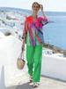 1116 European and American 1D printed women's suit resort style loose long-sleeved shirt casual trousers beach fashion trend