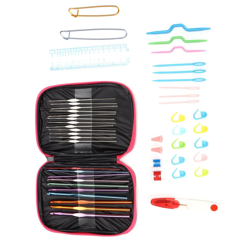 22pcs Crochet Hooks Ergonomic Design Knitting Needles Colored Alumina Hook with Accessory ToolsRose