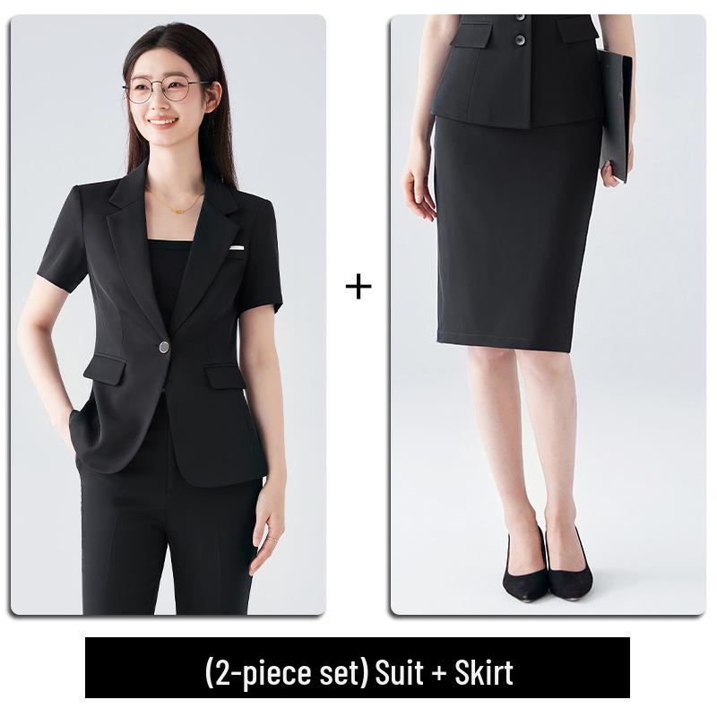Professionelles Sommer-Kurzarm-Anzugset für Damen mit Rock - Salon-Arbeitskleidung Jacke im Westernstil
