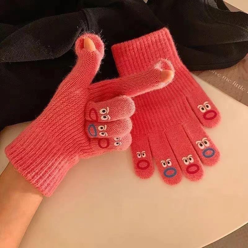 

Cartoon Winter Gloves Coral Velvet Cute Candy Color Big Mouth Gloves Warm Thicken Five-finger Gloves Autumn Winter розовый