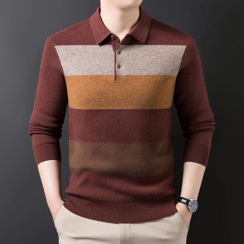 

Autumn/Winter 12-Gauge Striped Wool-Cashmere Polo Sweater 3XL