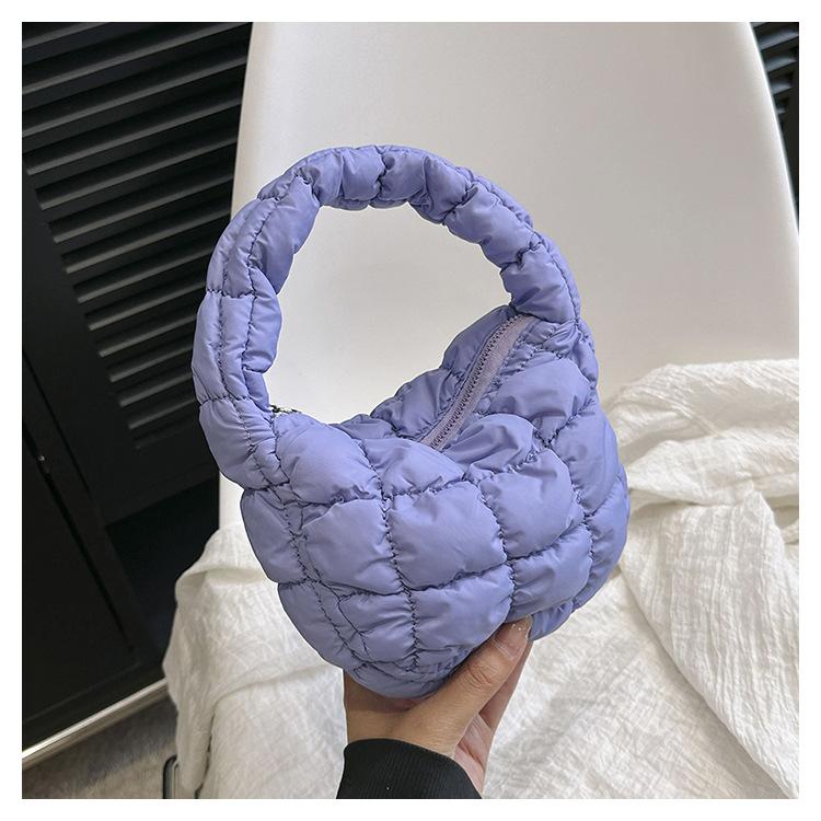 

Korean Pleated Plaid Cloud Bag Armpit Bag 2025 New Down Design Foreign Fashionable Mini Handbag Trend фиолетовый