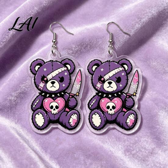 Alternative Fashion Accessories 1 Pair Halloween Dangle Earrings for Women 2D Acrylic Cute Gift Dark Style Lovers Skeleton Bear Earrings Funny Party