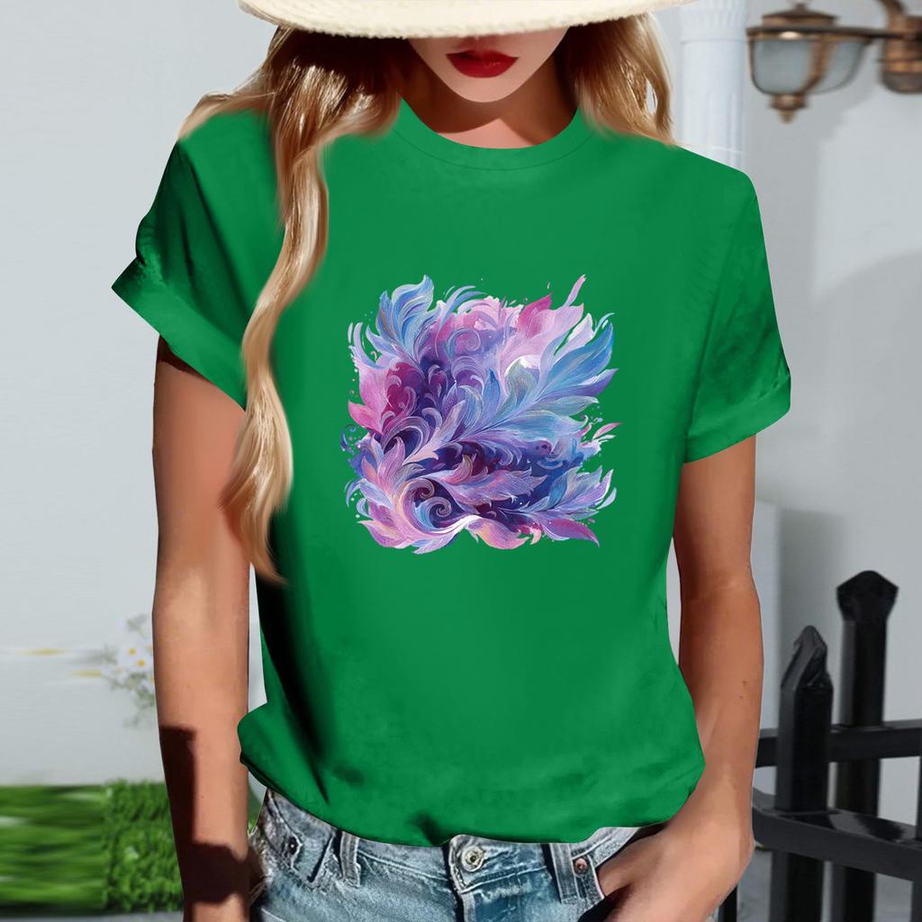 Damernas Mode Rundhalsad Casual Retrotryck Kortärmad T-shirt Topp