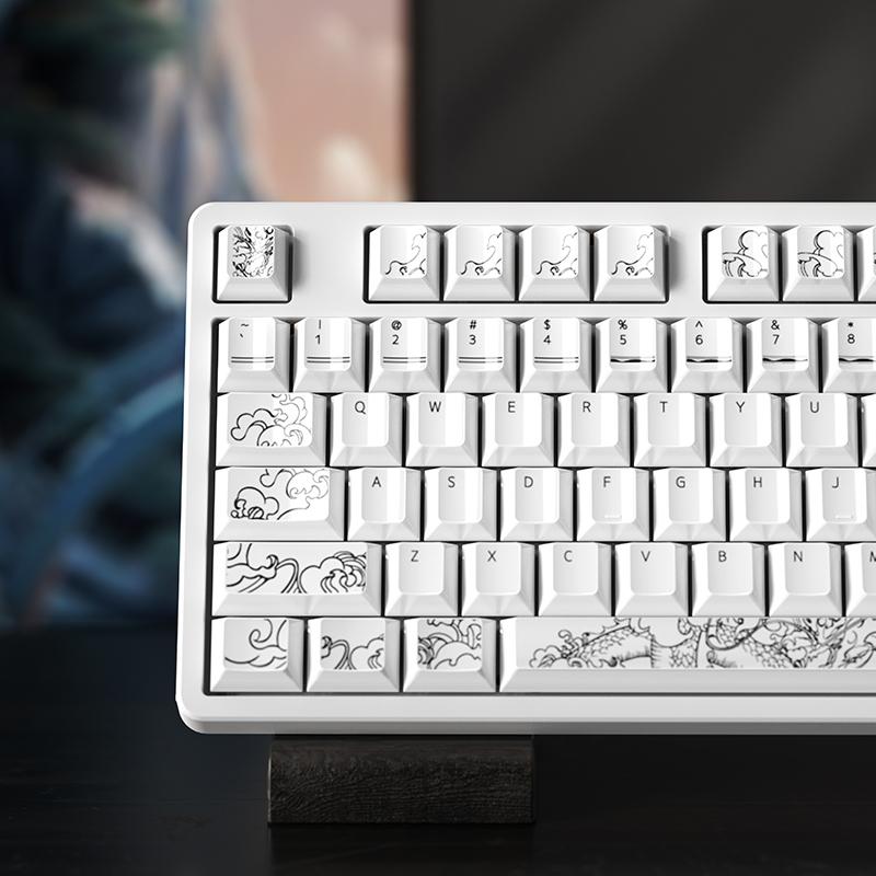 Keramische Textur Tastenkappen Cherry PBT 139 Großes Vollständiges Set Tastenkappen Reinweiß Landschaftsstil Retro-Stil Tastenkappen