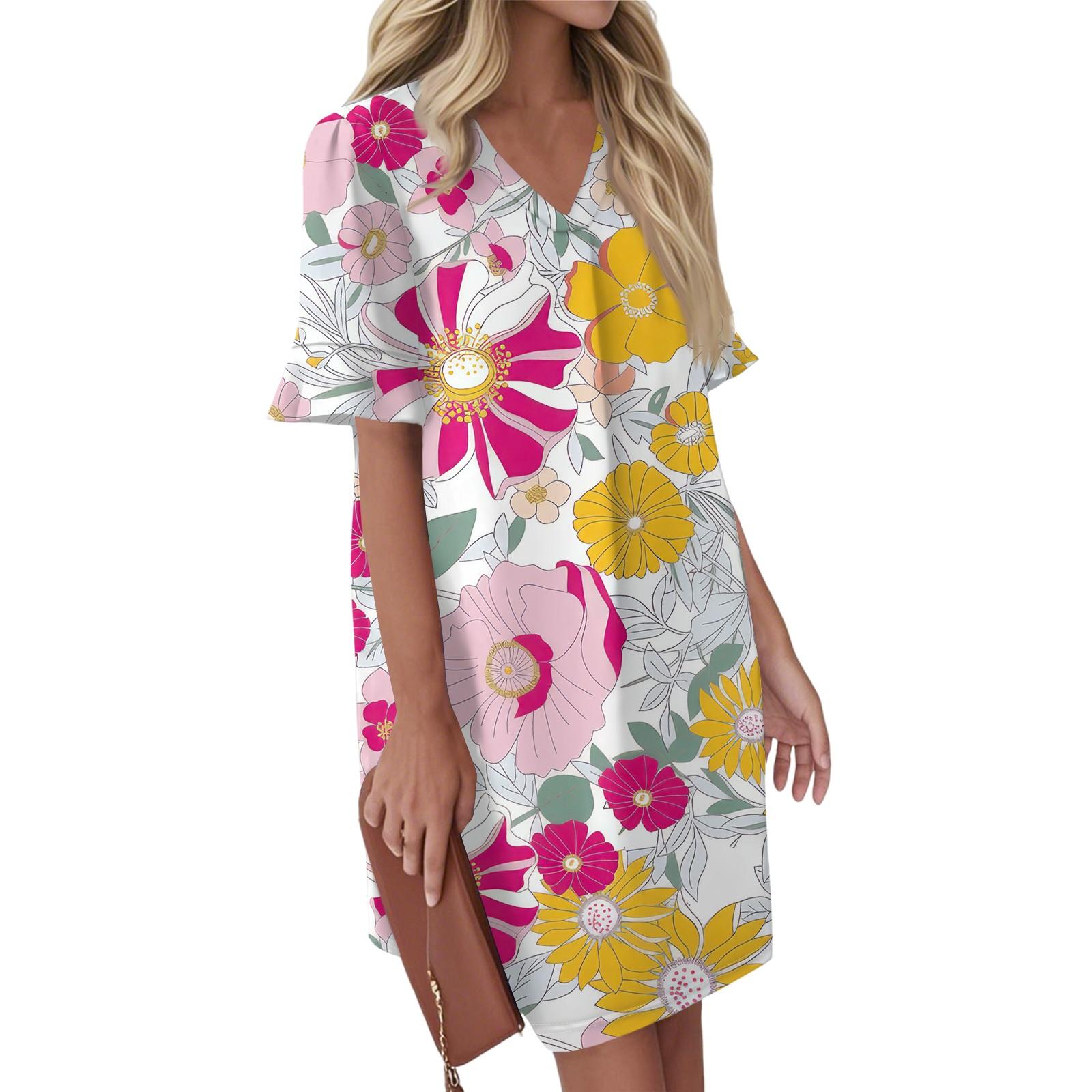 

Женское летнее винтажное платье с цветным лоскутным принтом, плиссированное, с коротким рукавом, V-образным вырезом и карманом-завязкой S красный