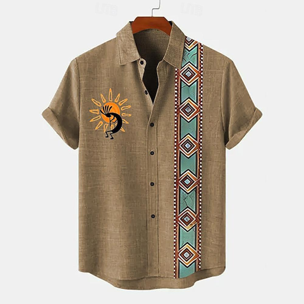Camicia da uomo vintage con stampa etnica a maniche corte con colletto Camicie estive da uomo oversize Moda Casual Streetwear