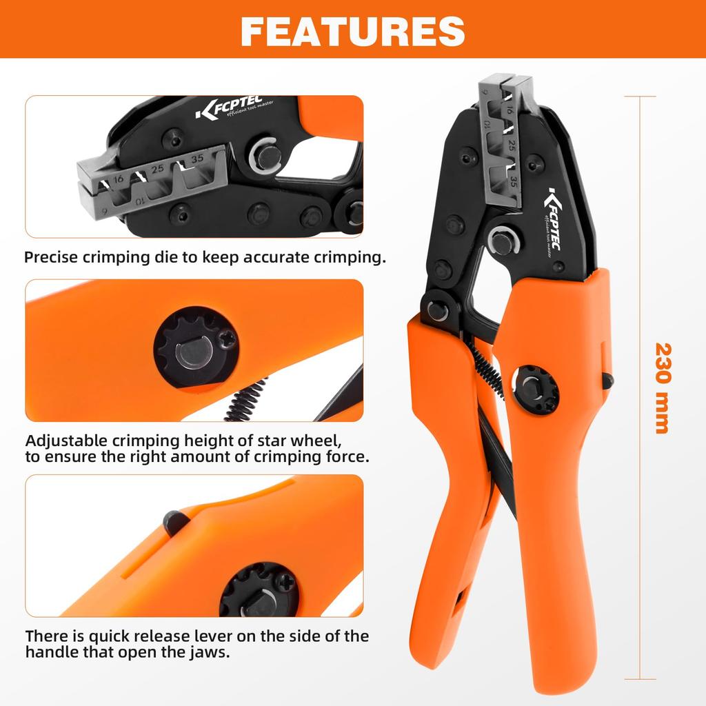 KF CPTEC Ferrule Crimping Tool for Wire Ferrules and End AWG Electrical Terminal Crimping Tool Sleeves, 2-10 (6-35mm²) - Heavy-Duty