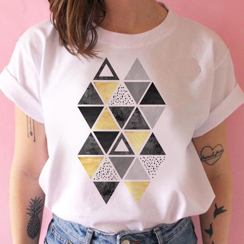 2021 Summer Women T -Shirt Geometry Printed Tshirts Casual Tops Tee Harajuku 90s Vintage White Tshirt Female Clothing