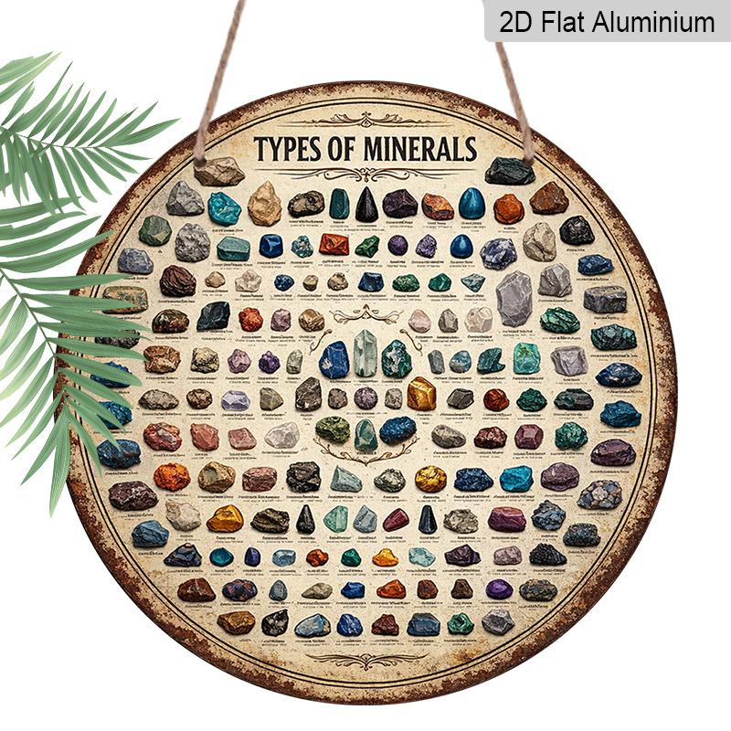 2D Flat, 1pc Round Aluminum Sign, Vintage Aluminum Plaque About "Mineral Types", "Ore Specimen Appreciation" Decorative Sign, Suitable for Study