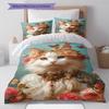 Orange Cat Pattern Bedding Quilt Set Quilt Cover Pillowcase Home Decoration Gift (1 * Duvet Cover + 2 * Pillowcase, Without Core)