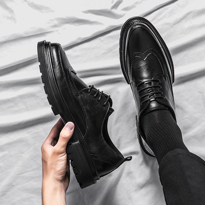 Brock leather shoes British style business dress casual heightening suit black best man wedding groom shoes