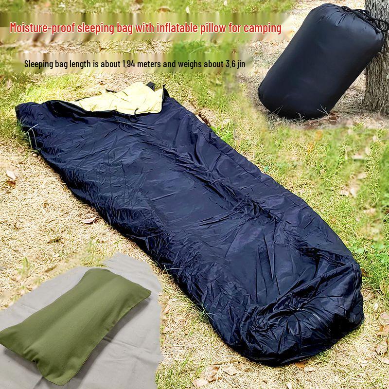 A1R Tunnel Water-Resistant Warm Sleeping Bag - Lightweight, Black, Capsule Design with Protective Cover, Dirt-Resistant, Inflatable.