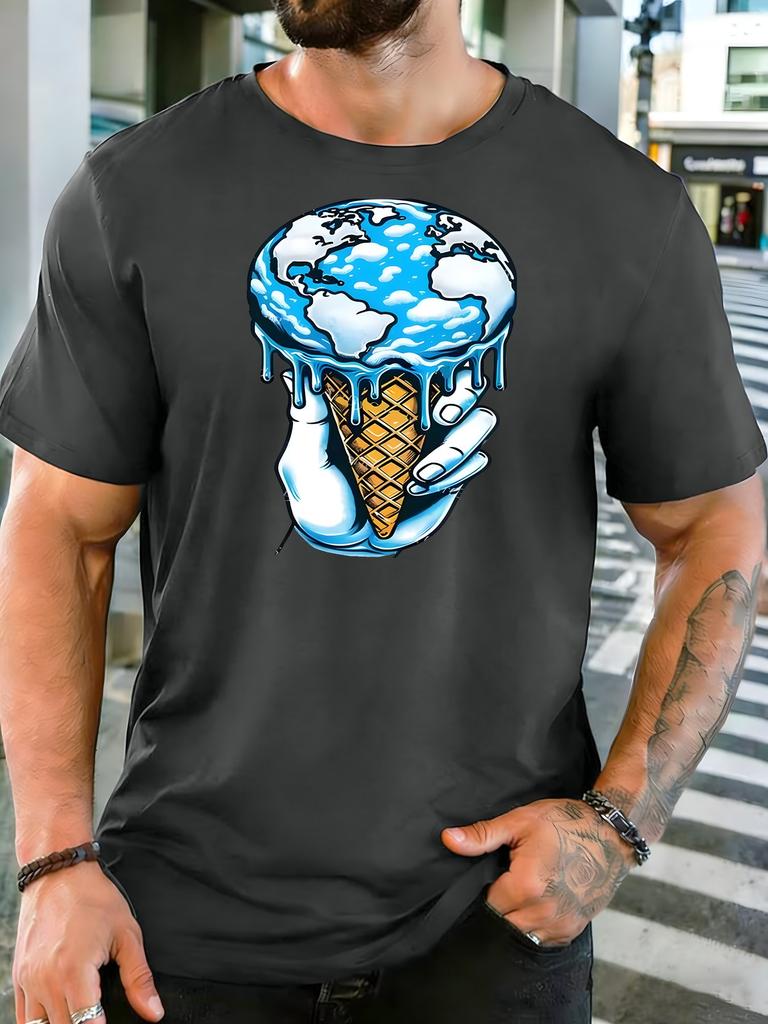 Cool World Ice Cream Cone Hand Art Graphic Unisexs Soft Cotton Crew Neck Tee Loose Casual Summer Daily Urban Street Wear For Unisex