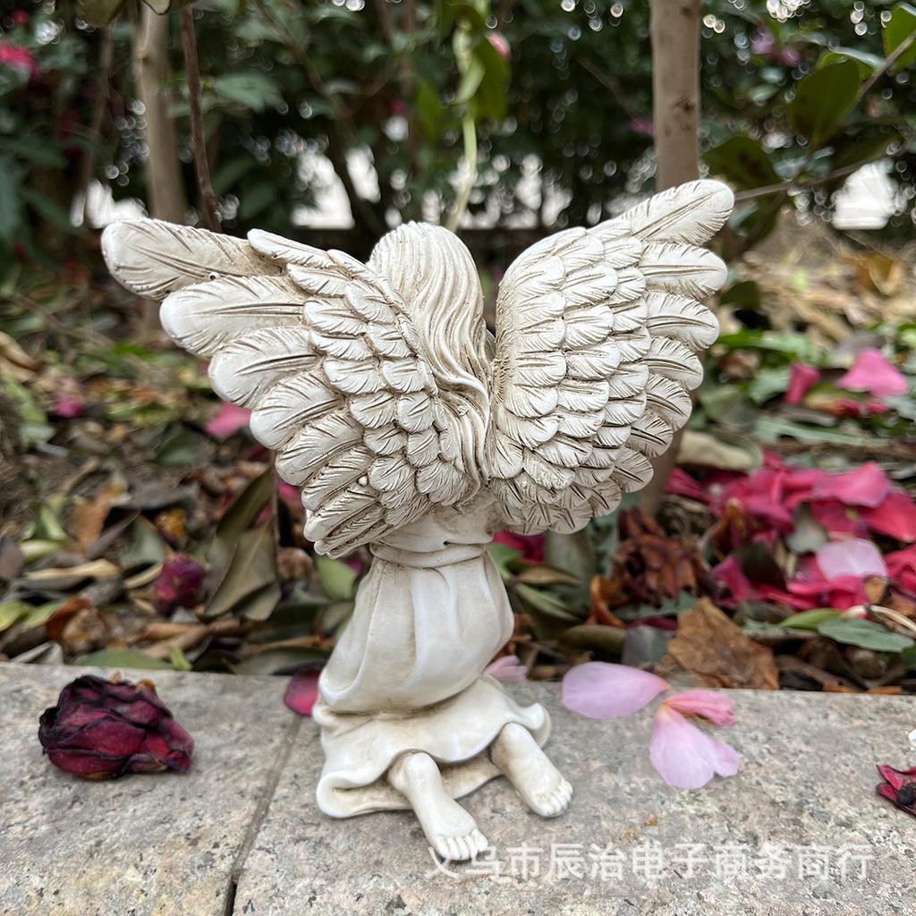 Kneeling angel figure statue ornament, suitable for courtyard garden home decoration ornament