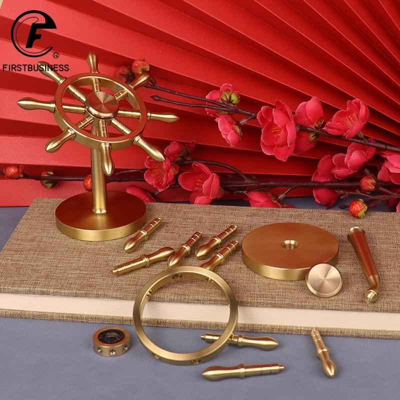 High Quality Brass Rudder Ornoment Rotary Toy Desktop Decoration Helmsman Ship Steering Wheel Metal Handicrafts Festival Gifts