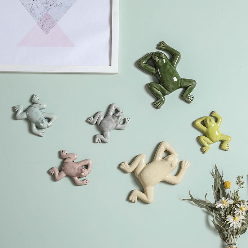 Nordic Style Ceramic Frog Wall Hanging Ornaments Living Room Background Display Crafts 3D Frog Wall Hanging Decoration