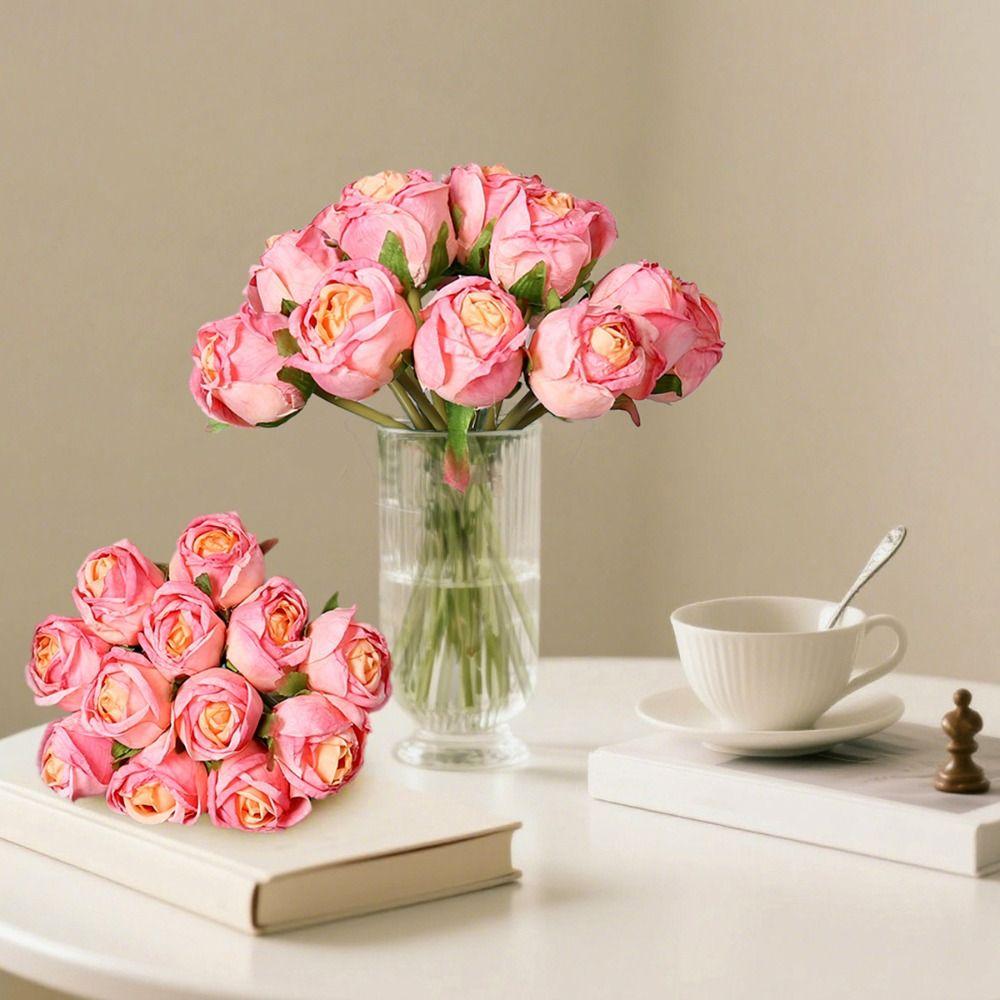 Gift 12 Head Artificial Flower Bouquet Silk Handmade Wedding Bouquet Romantic Lifelike Fake Flowers Wedding Decoration