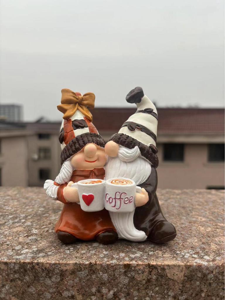 Valentine's Day Coffee Couple Gnome Figurine - Creative Resin Home Decor Gift