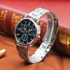 Herren-Quarzuhr, rundes Zifferblatt, Legierung, drei kleine Zifferblätter, keine Verzögerung, Legierungsarmband, Zeitprüfung, hochpräzise Armbanduhr für den Arbeitsweg