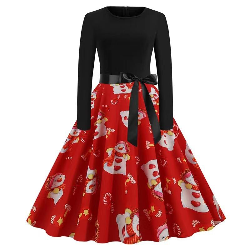 YYFS Women's Fashion Spring Fall Plaid Print Long Sleeve O-Neck High Waist Casual Dresses
