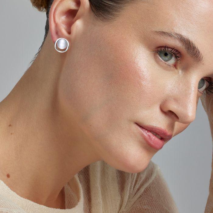 Boucles d'oreilles argent 925 œil de chat plaqué finition en rhodié - Jesoa