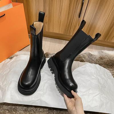 Classic Ankle Boots Increased Leather Boots Women's Autumn Winter Plus Velvet Thick-soled Chelsea Short Motorcycle Boots