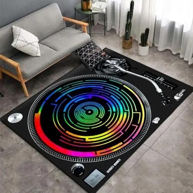 Spacious Vinyl Record-Inspired Rug for Living Room Non-Slip Floor Mat for Bedroom Stylish Carpet Décor Machine Washable