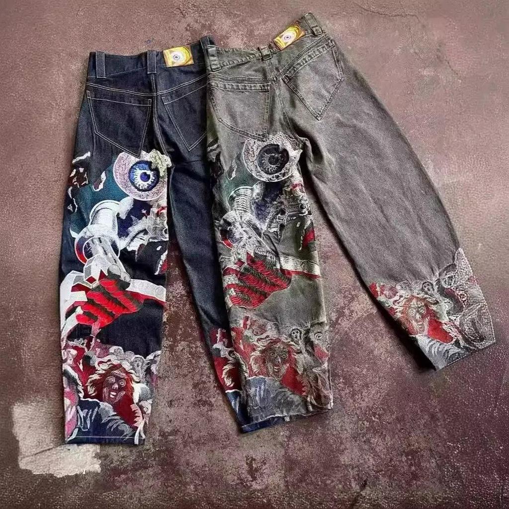 ZYLLO Streetwear Jeans Y2K Harajuku Gotisk Retro Hip Hop Broderte Baggy Jeans Herre Dame Ny Høy Midje Vide Ben Bukser