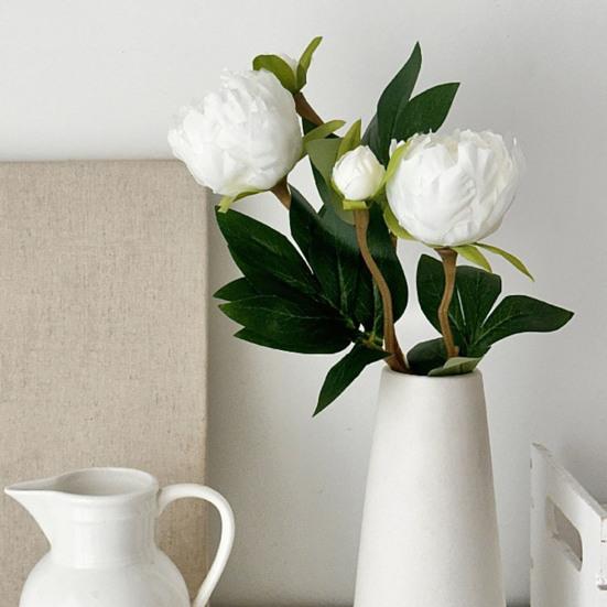 Künstliche Pfingstrosenblüten, 17 Zoll Realistische Kunstpfingstrose mit 1 Knospe, Lebensechtes Pfingstrosenbukett mit Stiel für Vasenarrangement, Tischdekoration für Hochzeiten, Innenbereich