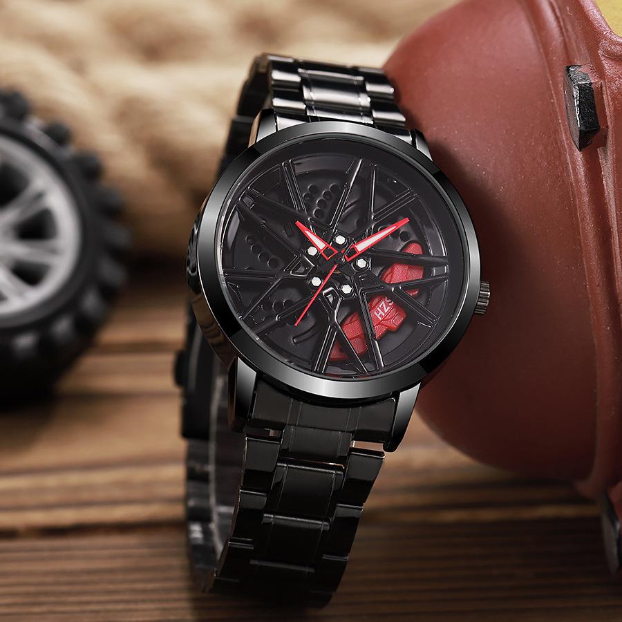 Hollow Creative Black Technology Men'S Steel Belt Watch Inner Ring Rotatable Watch Quartz Watch