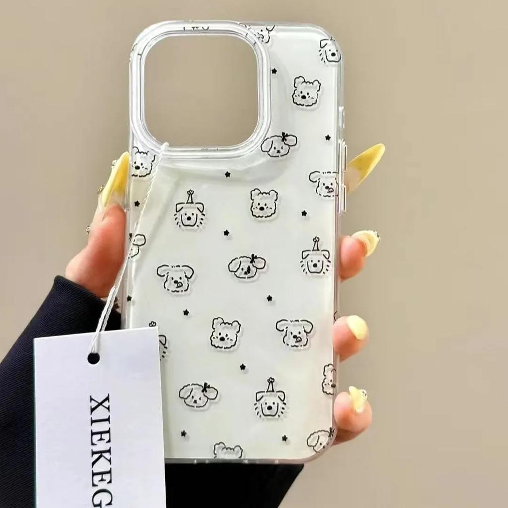 Simple Cartoon White Cute Puppy INS Korean Phone Case For IPhone 17 Air 16 15 14 Plus 13 12 11 Pro Max Y2K Clear Black Cover