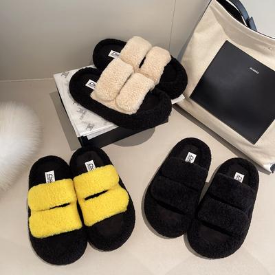 Premium Lamb Wool Thick-bottomed Wool Slippers for Women's Wear 2025 New Autumn and Winter Super Fire Home Warm Cotton Slippers