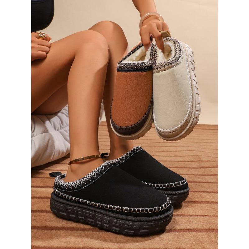 Women Plus Size Ankle High Platform Snow Boots Winter Lug Sole Slouchy Style Fleece Lined