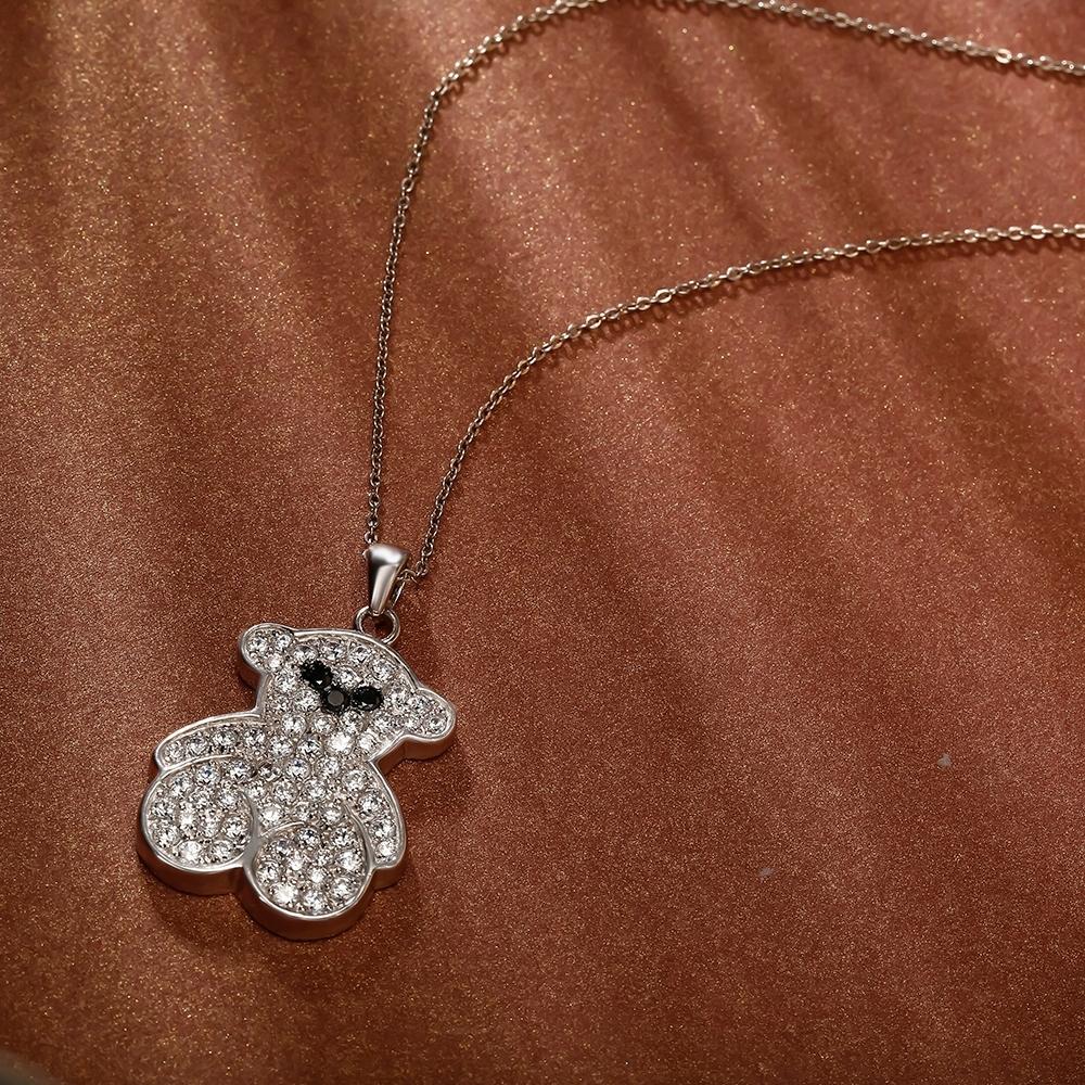 Teddy Bear Necklace Pendant S925 Zircons