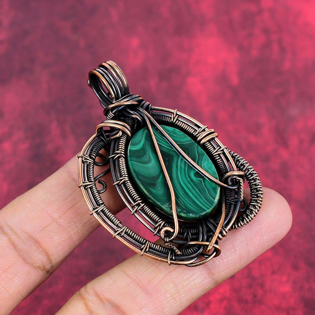 Malachite pendant copper wire wrapped handmade pendant gemstone pendant copper jewelry designer pendant engagement gifts wire wrap jewelry