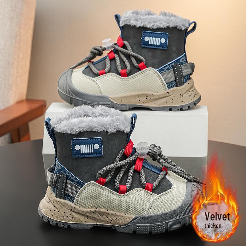 Winter New Children's Cotton Sports Shoes, Soft Sole Snow Boots with Fleece for Boys and Girls
